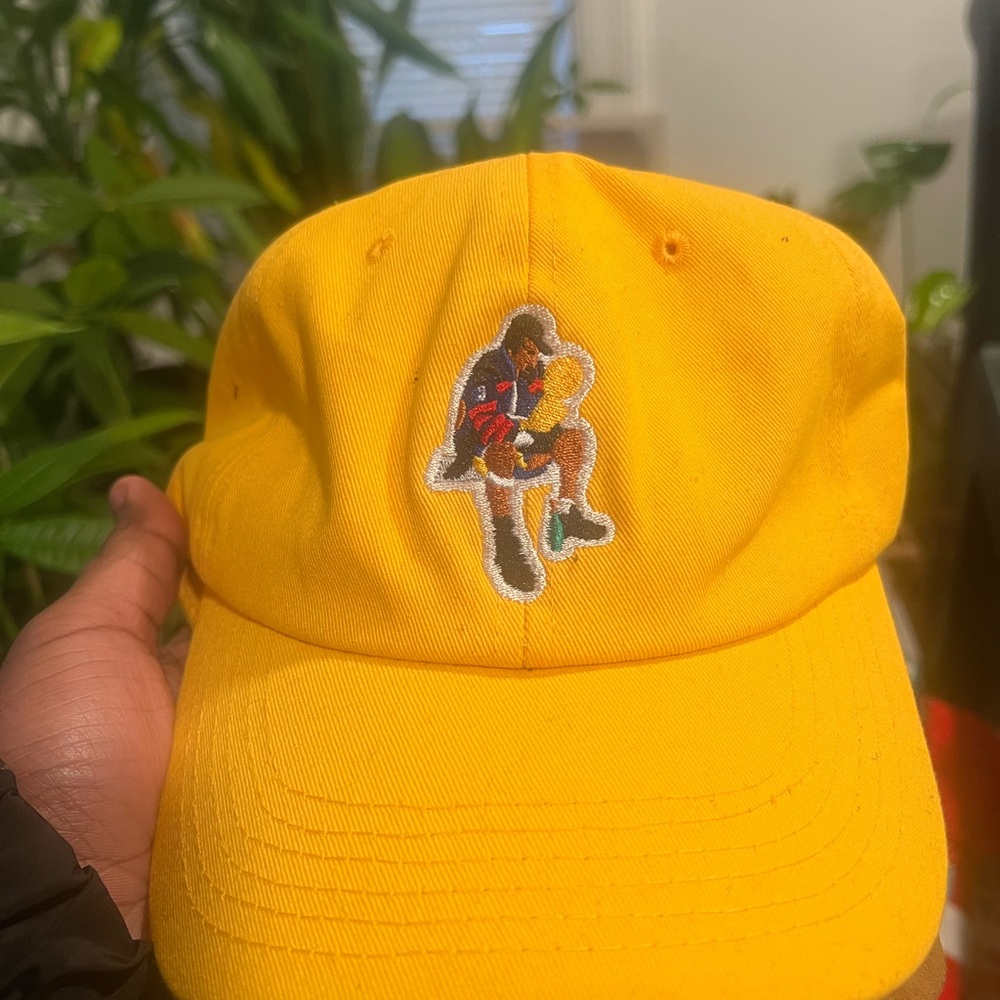 Yellow Cap with Embroidered Design